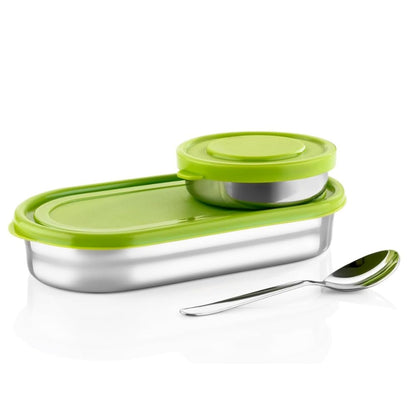 Stainless Steel Lunch Box 450 ml with Leakproof Lid & Spoon | Oval Tiffin Box for Kids, Boys, Girls & Women | Durable Steel Lunch Box for School, Office & Travel
