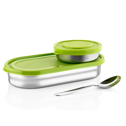 Stainless Steel Lunch Box 450 ml with Leakproof Lid & Spoon | Oval Tiffin Box for Kids, Boys, Girls & Women | Durable Steel Lunch Box for School, Office & Travel