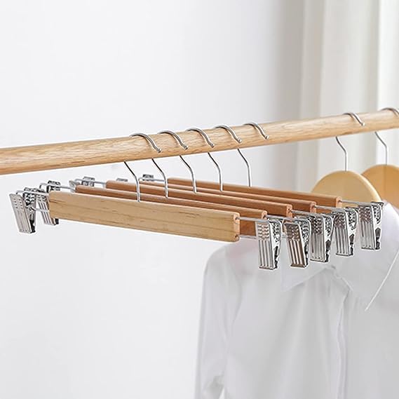 Vinzesta Wooden Pants & Skirts Hangers with Adjustable Clips Pack of 6