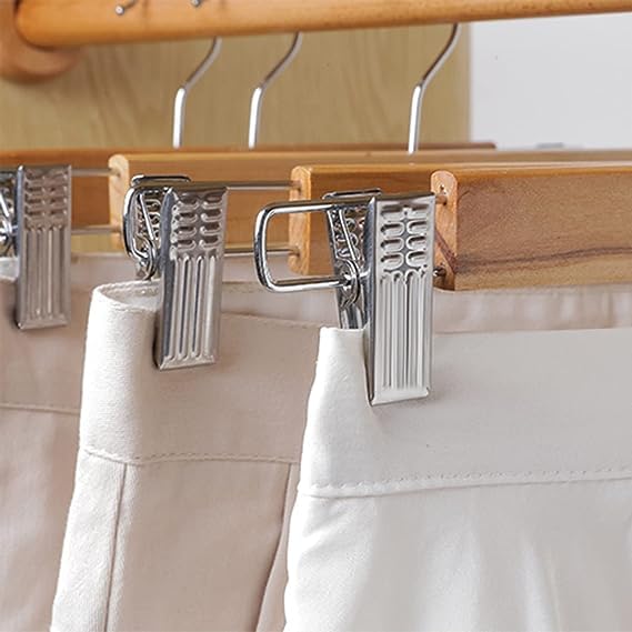 Vinzesta Wooden Pants & Skirts Hangers with Adjustable Clips Pack of 6