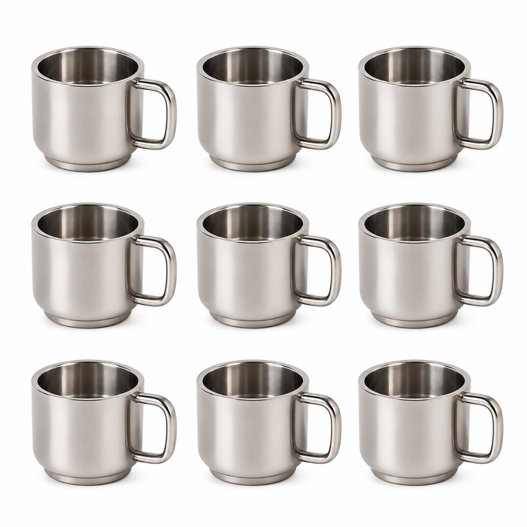 Stainless Steel Tea Cups 120ml Straight Design Steel Cups Set for Home & Gifting