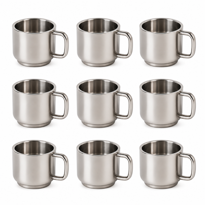 Stainless Steel Tea Cups 120ml Straight Design Steel Cups Set for Home & Gifting