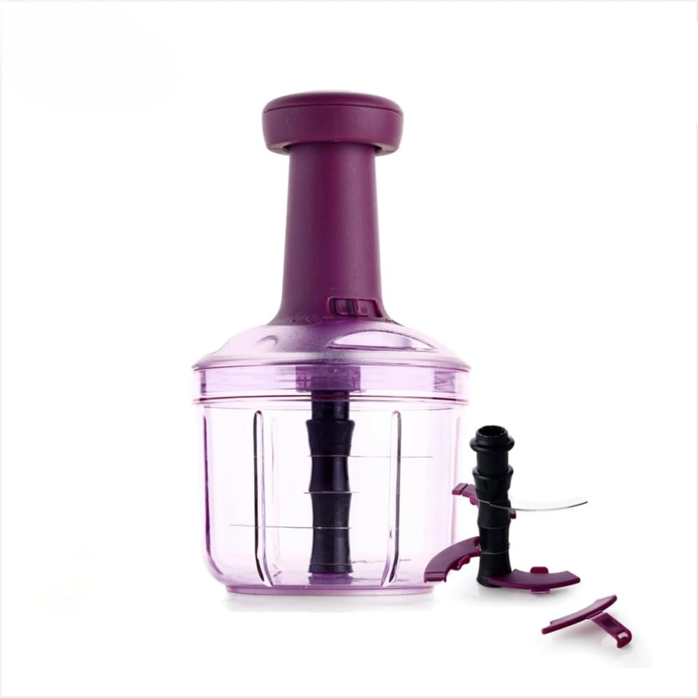 Manual Food Chopper with 4 Stainless Steel Blades | Hand Press Vegetable Cutter for Onion, Tomato, Potato & Salad | Multipurpose Kitchen Chopper (1000 ML)