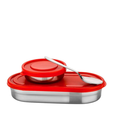 Stainless Steel Lunch Box 450 ml with Leakproof Lid & Spoon | Oval Tiffin Box for Kids, Boys, Girls & Women | Durable Steel Lunch Box for School, Office & Travel