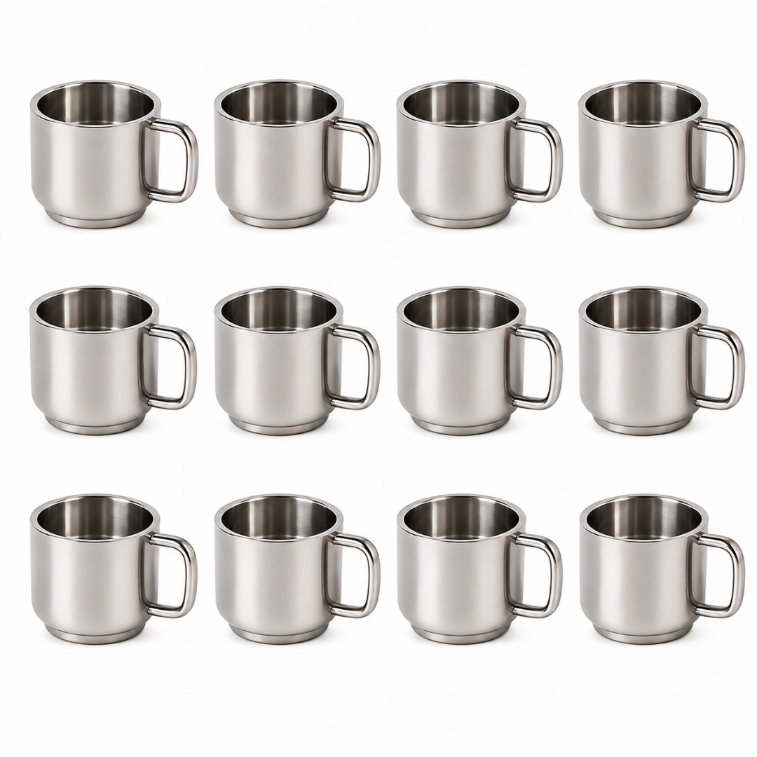 Stainless Steel Tea Cups 120ml Straight Design Steel Cups Set for Home & Gifting