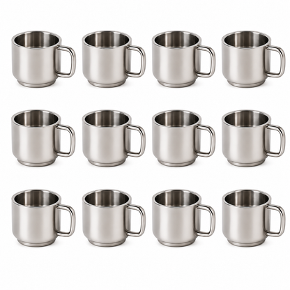 Stainless Steel Tea Cups 120ml Straight Design Steel Cups Set for Home & Gifting