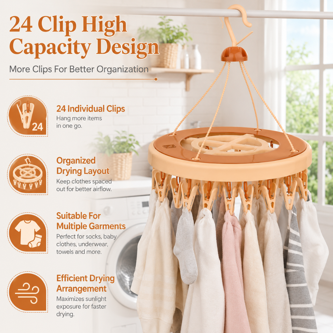 Vinzesta 24 Clip Round Baby Clothes Hanger Plastic Foldable Drying Rack