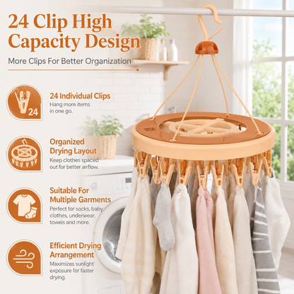 Vinzesta 24 Clip Round Baby Clothes Hanger Plastic Foldable Drying Rack