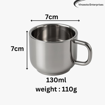 Stainless Steel Tea Cups 120ml Straight Design Steel Cups Set for Home & Gifting