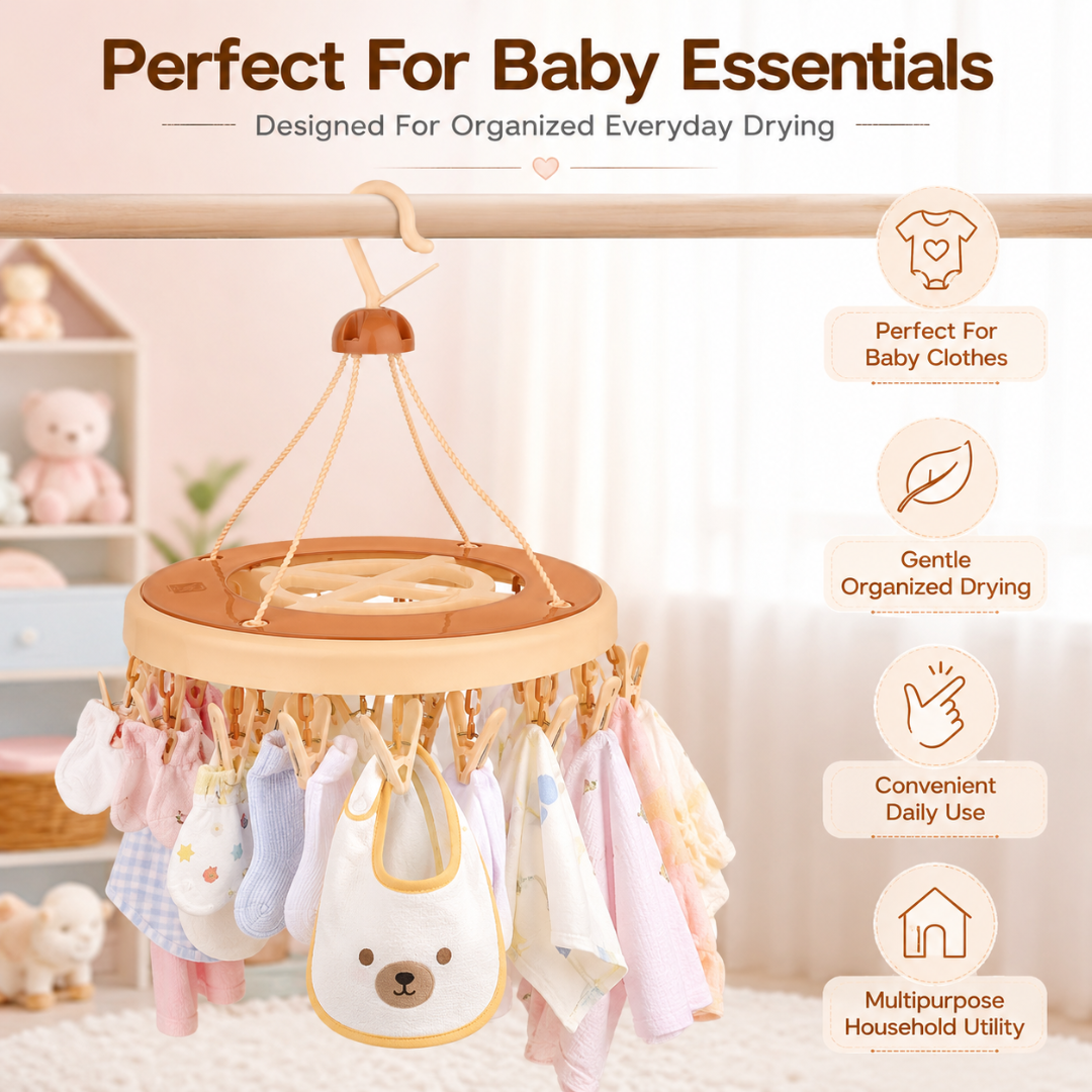 Vinzesta 24 Clip Round Baby Clothes Hanger Plastic Foldable Drying Rack