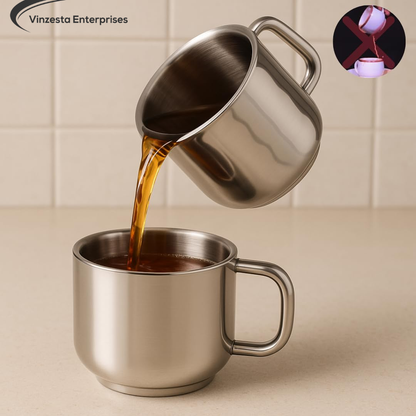 Stainless Steel Tea Cups 120ml Straight Design Steel Cups Set for Home & Gifting