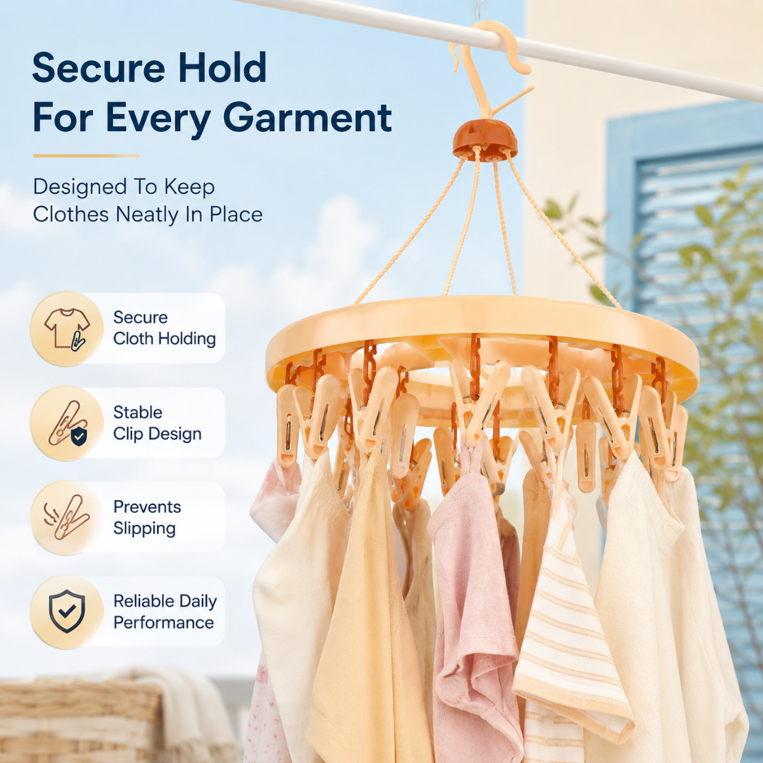 Vinzesta 24 Clip Round Baby Clothes Hanger Plastic Foldable Drying Rack