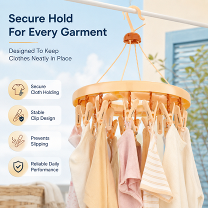 Vinzesta 24 Clip Round Baby Clothes Hanger Plastic Foldable Drying Rack