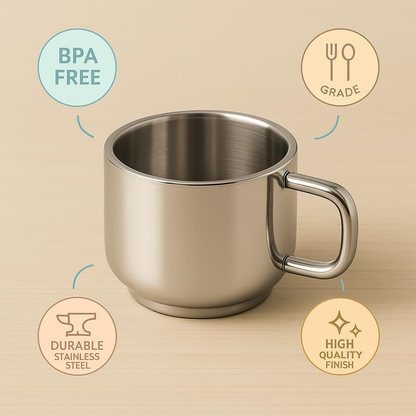 Stainless Steel Tea Cups 120ml Straight Design Steel Cups Set for Home & Gifting
