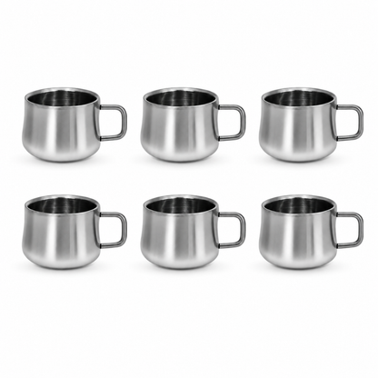 Stainless Steel Tea Cups 120ml Rounded Body with Loop Handle Set