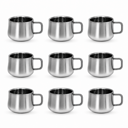 Stainless Steel Tea Cups 120ml Rounded Body with Loop Handle Set