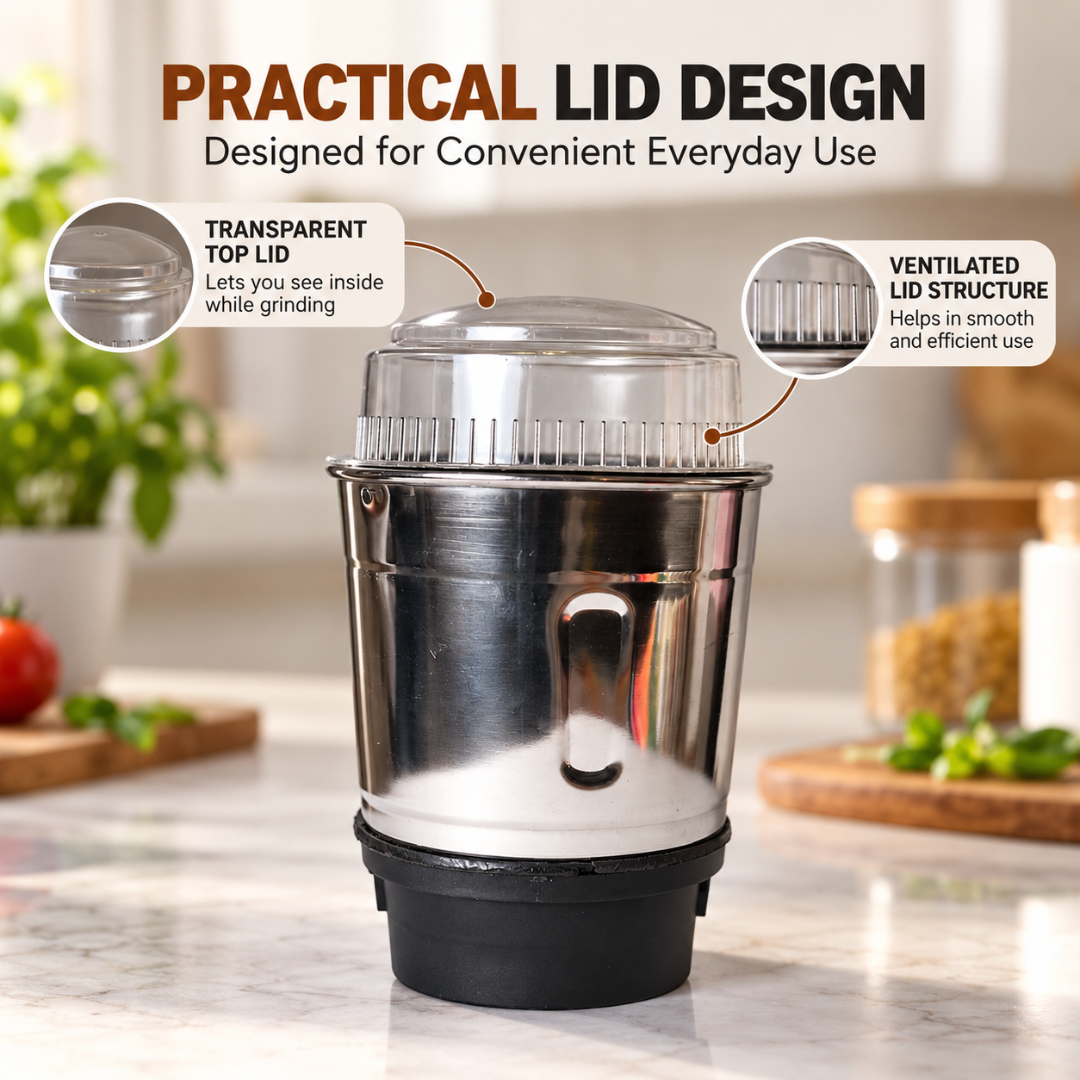 Stainless Steel Mixer Grinder Jar 600ml with Transparent Lid for Kitchen Use