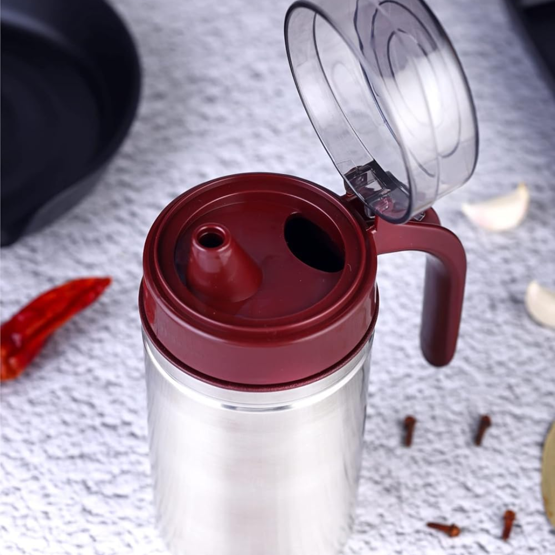 Stainless Steel Oil Dispenser Bottle 1000ml with Drip-Free Spout & Lid | Leak-Proof BPA-Free Oil Pourer for Kitchen | Olive Oil, Vinegar & Sauce Dispenser with Handle