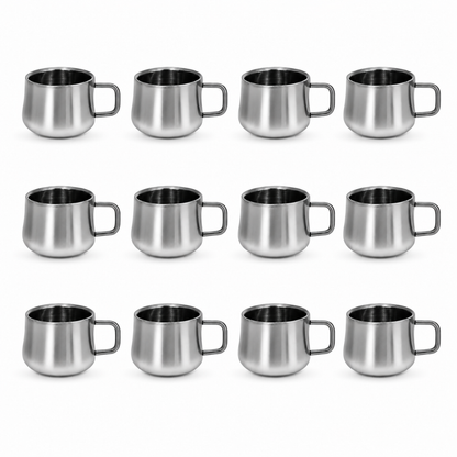 Stainless Steel Tea Cups 120ml Rounded Body with Loop Handle Set