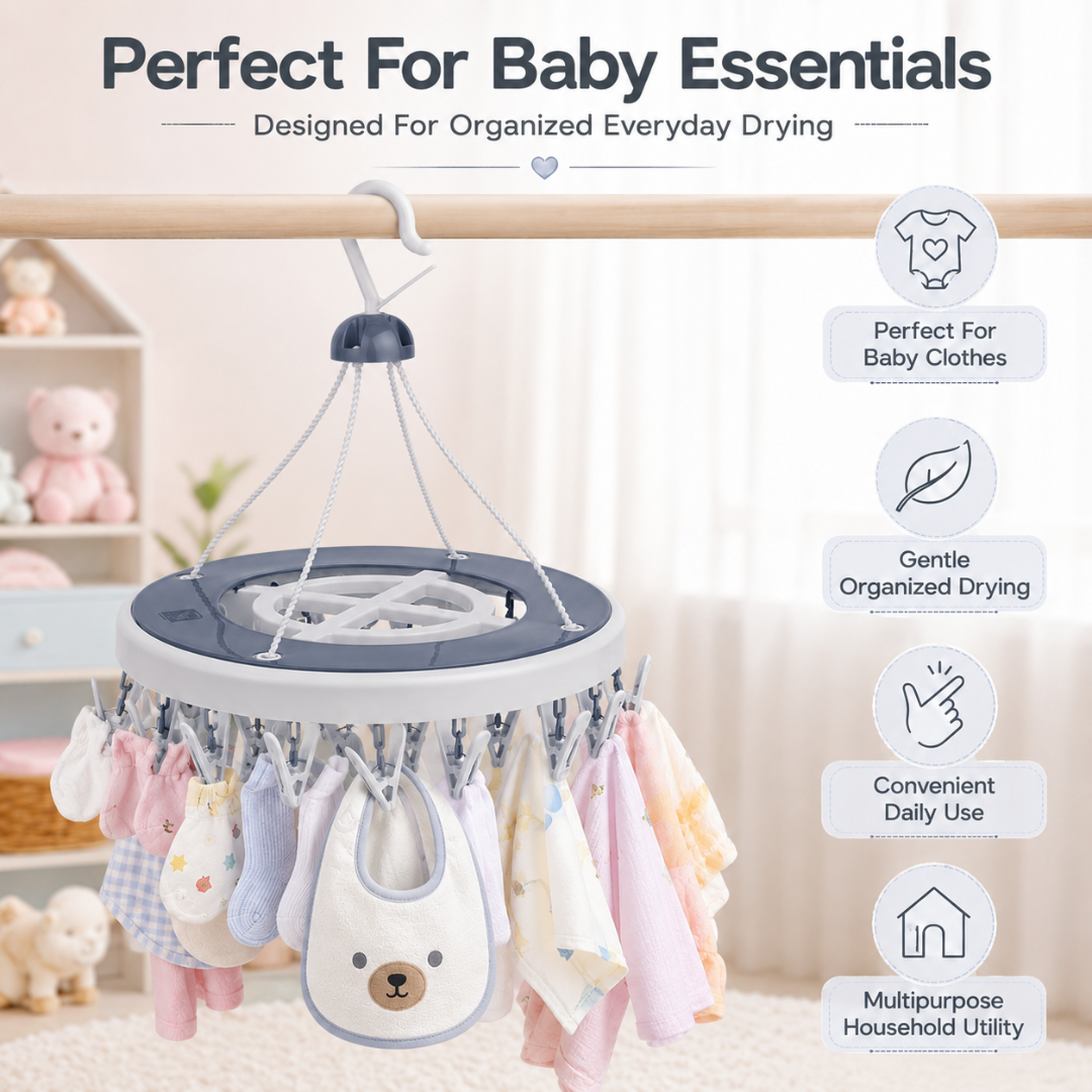 Vinzesta 24 Clip Round Baby Clothes Hanger Plastic Foldable Drying Rack