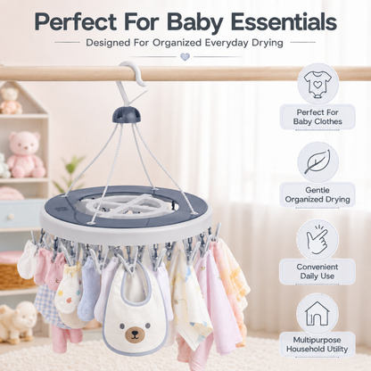 Vinzesta 24 Clip Round Baby Clothes Hanger Plastic Foldable Drying Rack