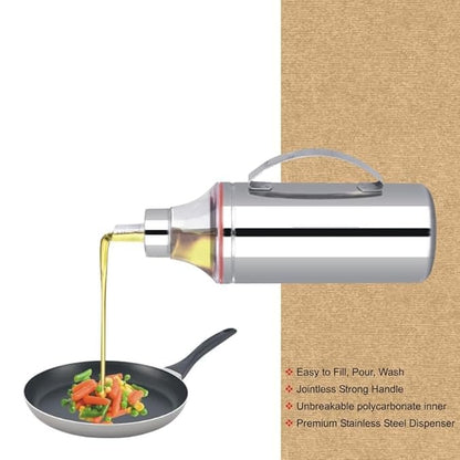 Stainless Steel Oil Dispenser Bottle Spill Proof Food Grade Silver 1000ml