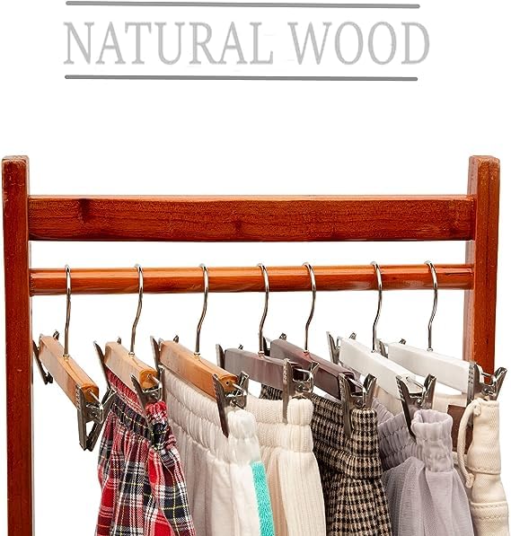 Vinzesta Wooden Pants & Skirts Hangers with Adjustable Clips Pack of 6