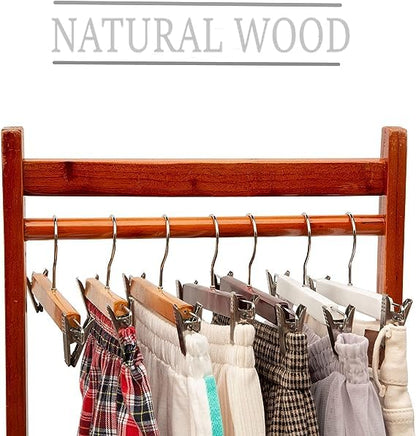 Vinzesta Wooden Pants & Skirts Hangers with Adjustable Clips Pack of 6