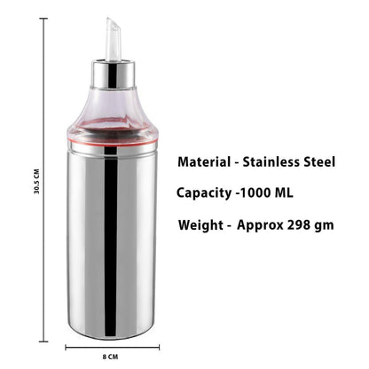 Stainless Steel Oil Dispenser Bottle Spill Proof Food Grade Silver 1000ml