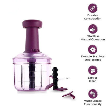 Manual Food Chopper with 4 Stainless Steel Blades | Hand Press Vegetable Cutter for Onion, Tomato, Potato & Salad | Multipurpose Kitchen Chopper (1000 ML)
