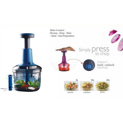 Manual Food Chopper with 4 Stainless Steel Blades | Hand Press Vegetable Cutter for Onion, Tomato, Potato & Salad | Multipurpose Kitchen Chopper (1000 ML)