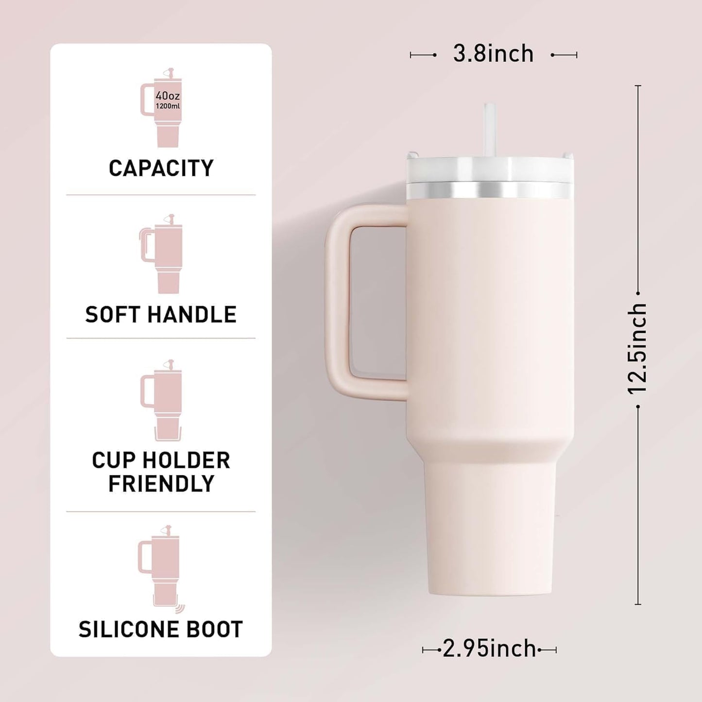 Vinzesta 1200ml Stainless Steel Insulated Tumbler with Handle Straw Lid