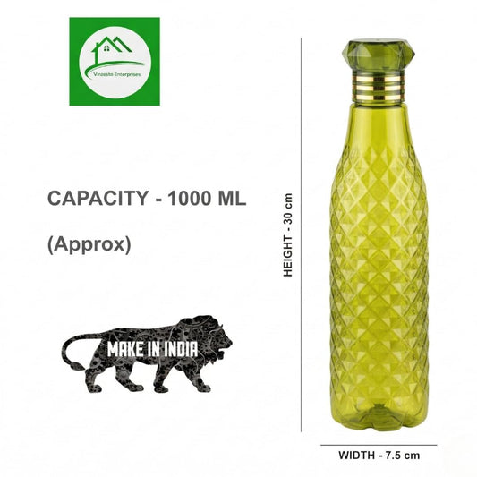 Diamond Style Plastic Water Bottle, BPA Free, Airtight, 1 Litre, Pack of 6, Multicolour (Pack of 6)