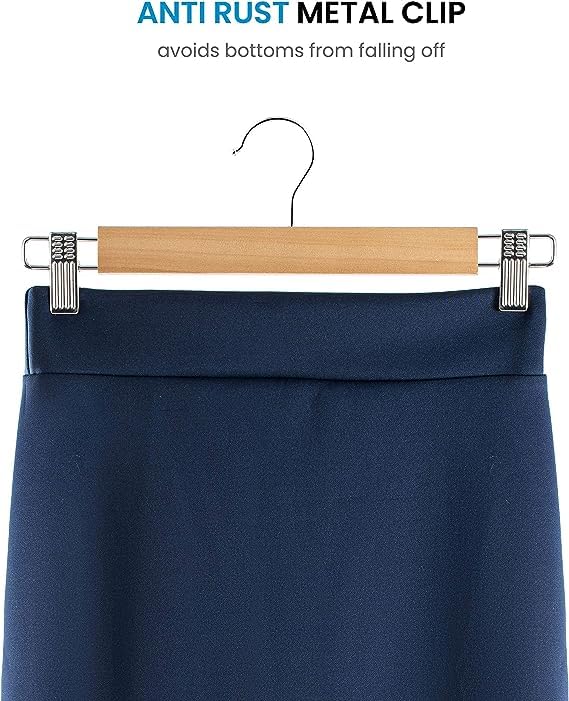 Vinzesta Wooden Pants & Skirts Hangers with Adjustable Clips Pack of 6