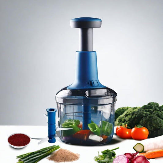 Manual Food Chopper with 4 Stainless Steel Blades | Hand Press Vegetable Cutter for Onion, Tomato, Potato & Salad | Multipurpose Kitchen Chopper (1000 ML)