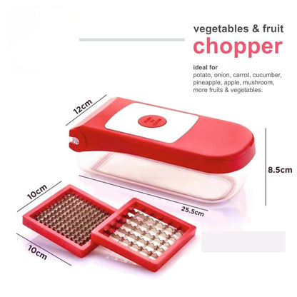 2 in 1 Plastic Vegetable and Fruit Chopper Cutter, Red, with 2 Interchangeable Blades and Collection Container