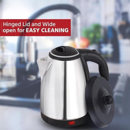 Stainless Steel Electric Kettle, 1500W Fast Boiling, Silver and Black (2 L)