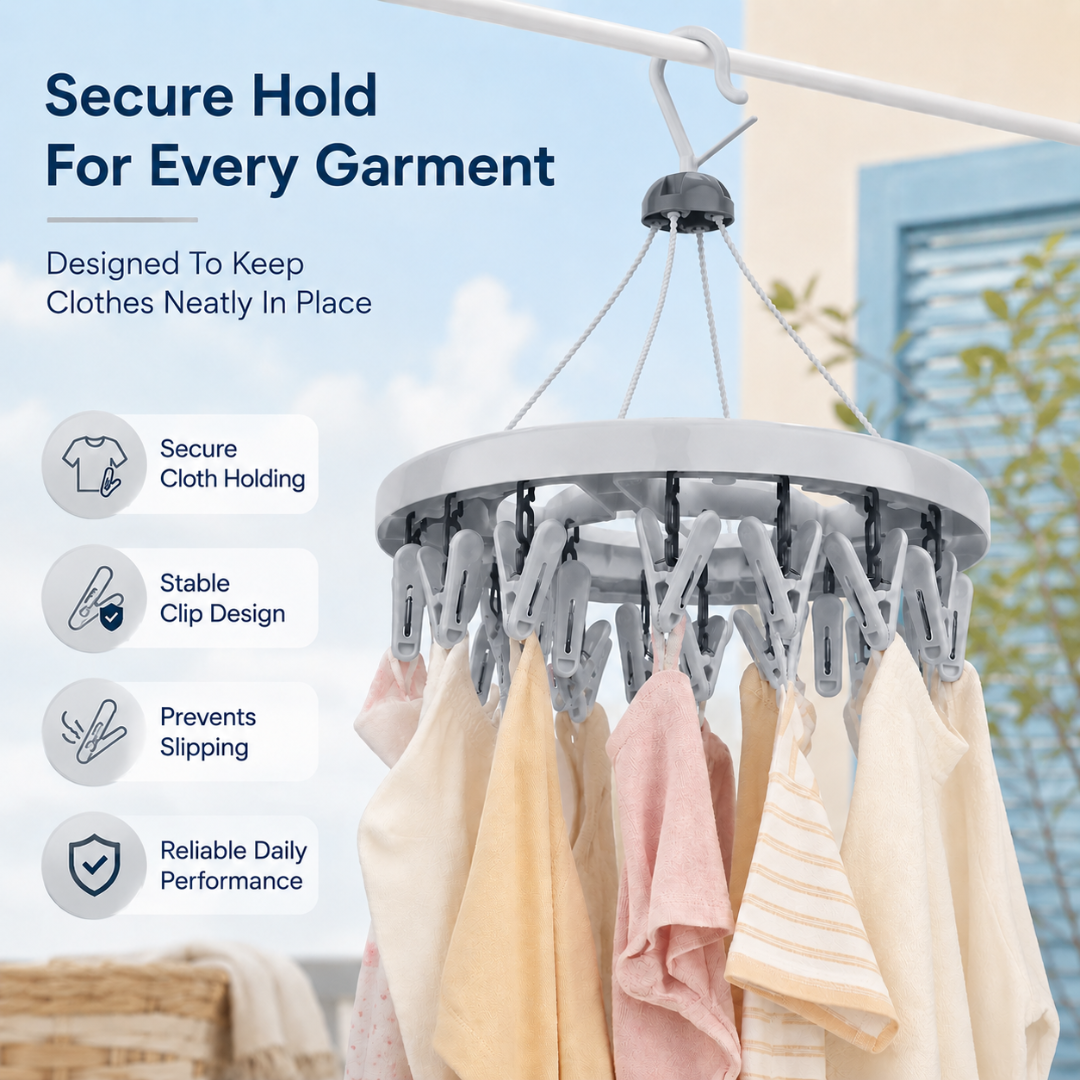 Vinzesta 24 Clip Round Baby Clothes Hanger Plastic Foldable Drying Rack