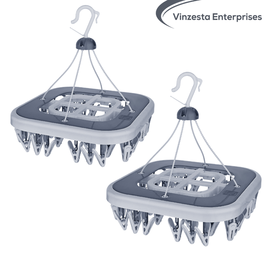 Baby Clothes Hanger Plastic 36 Clips Foldable Drying Rack Grey Set of 2