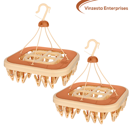 Baby Clothes Hanger Plastic 36 Clips Foldable Drying Rack Beige Set of 2