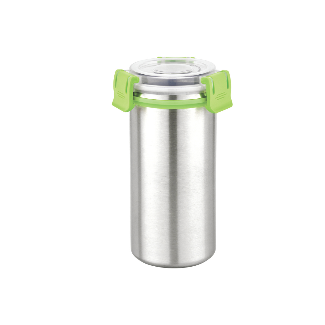 Stainless Steel Food Container 500ml with Airtight Leak-Resistant Lid, Green Locking Clips