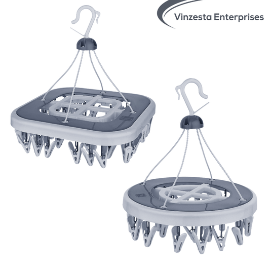 Baby Clothes Hanger Set Square & Round Plastic Drying Rack Grey Pack of 2