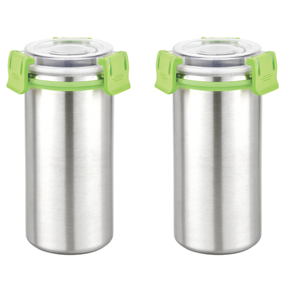 Stainless Steel Food Container 500ml with Airtight Leak-Resistant Lid, Green Locking Clips