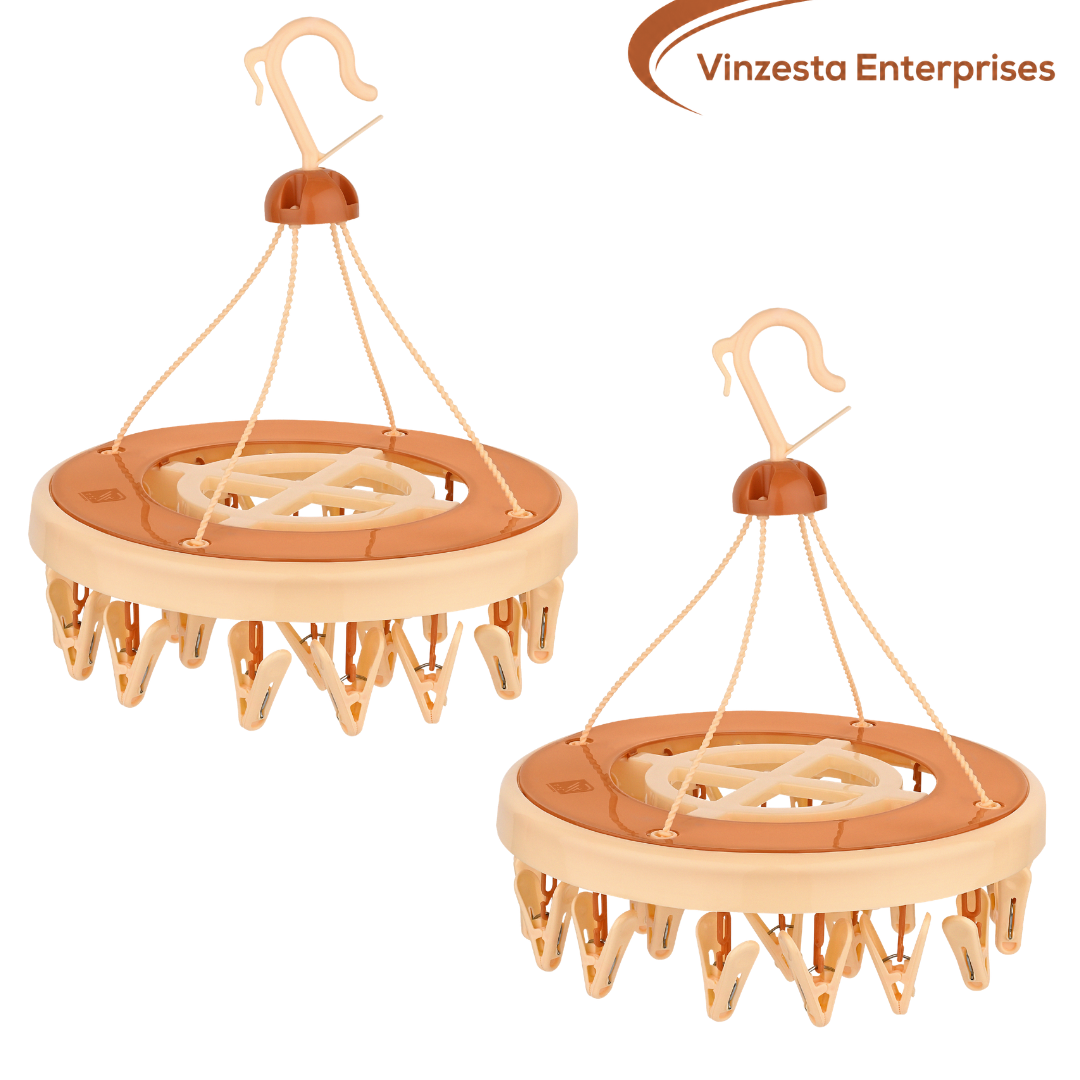 Baby Clothes Hanger Plastic 24 Clips Foldable Drying Rack Beige Set of 2