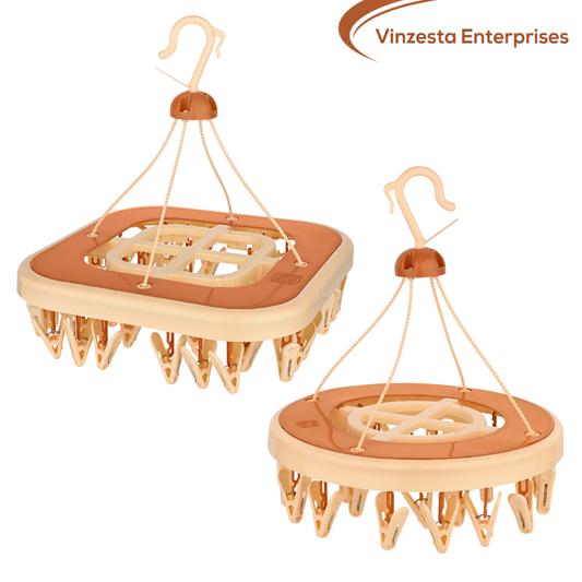 Baby Clothes Hanger Set Square & Round Plastic Drying Rack Beige Pack of 2