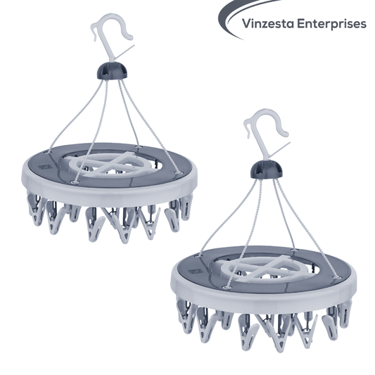 Baby Clothes Hanger Plastic 24 Clips Foldable Drying Rack Grey Set of 2