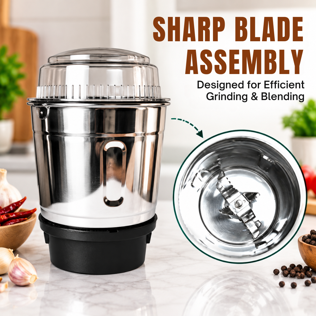 Stainless Steel Mixer Grinder Jar 600ml with Transparent Lid for Kitchen Use