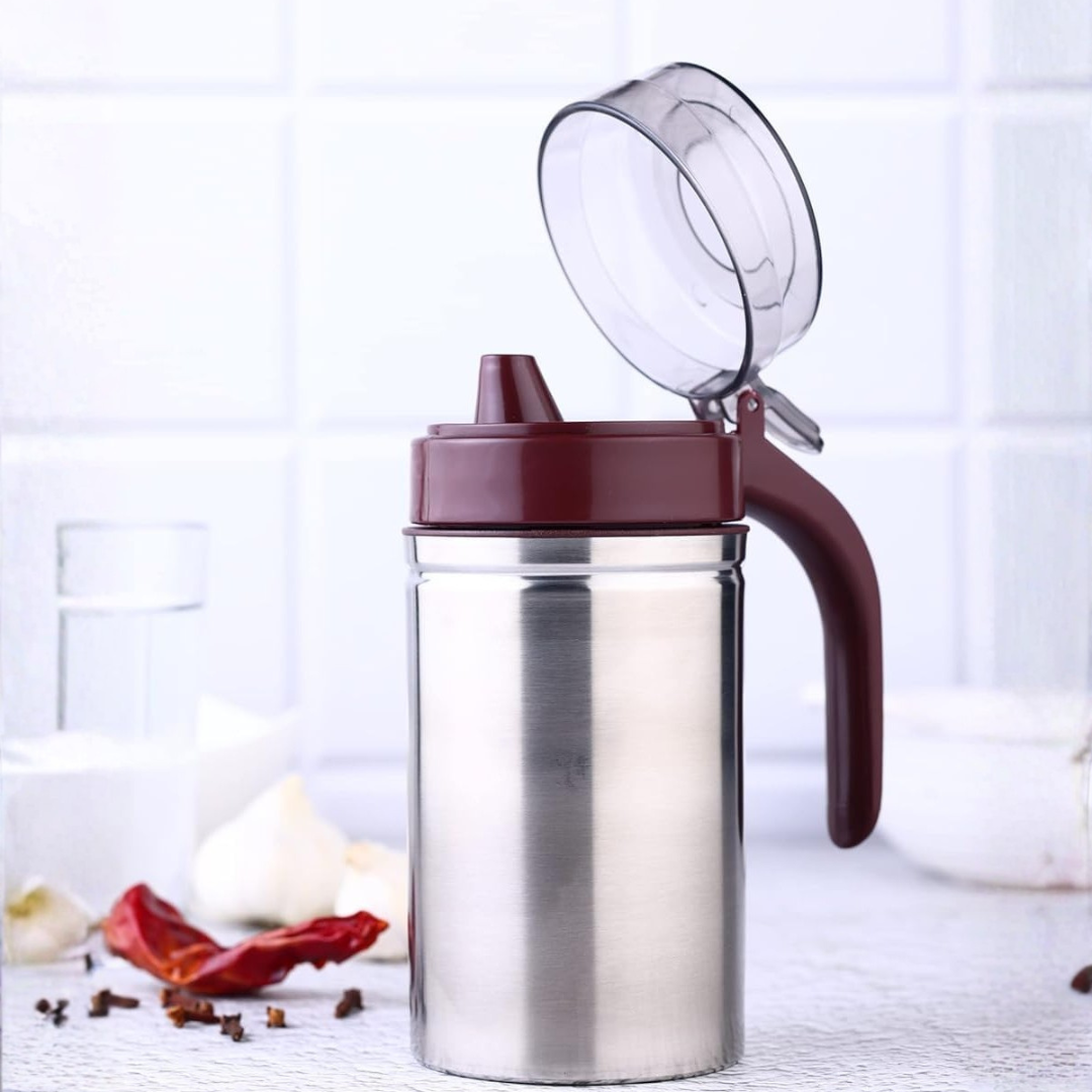 Stainless Steel Oil Dispenser Bottle 1000ml with Drip-Free Spout & Lid | Leak-Proof BPA-Free Oil Pourer for Kitchen | Olive Oil, Vinegar & Sauce Dispenser with Handle