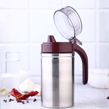 Stainless Steel Oil Dispenser Bottle 1000ml with Drip-Free Spout & Lid | Leak-Proof BPA-Free Oil Pourer for Kitchen | Olive Oil, Vinegar & Sauce Dispenser with Handle