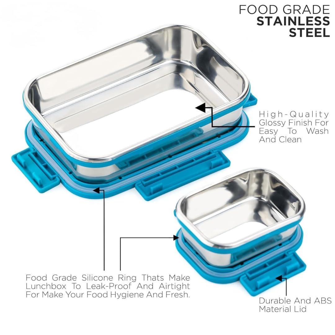 Stainless Steel Leak Proof Lunch Box Pack of 2 Airtight BPA Free Set